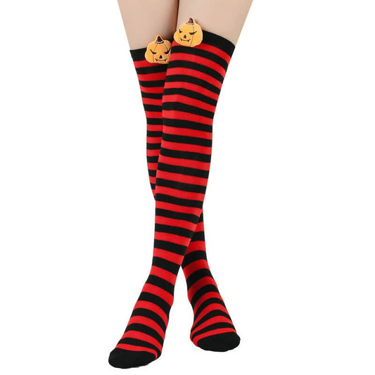 Plusock Halloween Pumpkin Thigh High Socks (3 Pairs) - Red - One Size - image 0