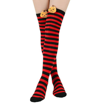 Plusock Halloween Pumpkin Thigh High Socks (3 Pairs) - A - One Size - image 0