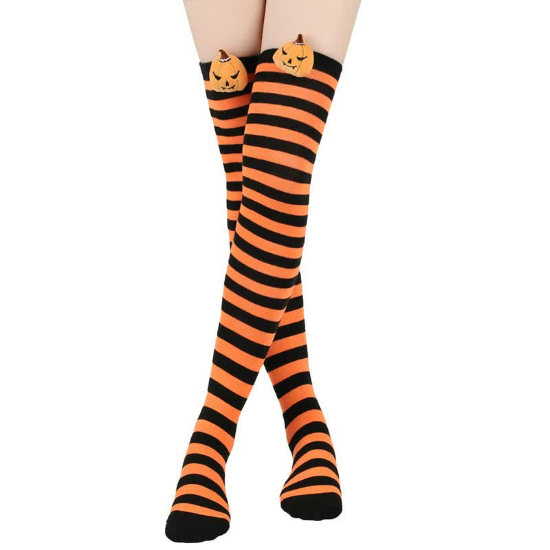 Plusock Halloween Pumpkin Thigh High Socks (3 Pairs) - F - One Size - image 5