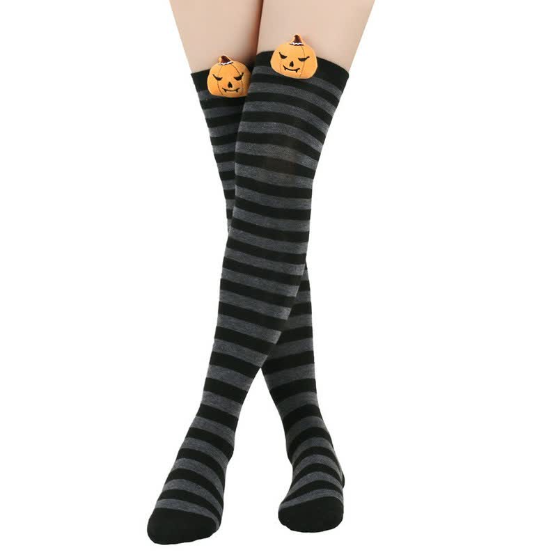 Plusock Halloween Pumpkin Thigh High Socks (3 Pairs) - D - One Size - image 3