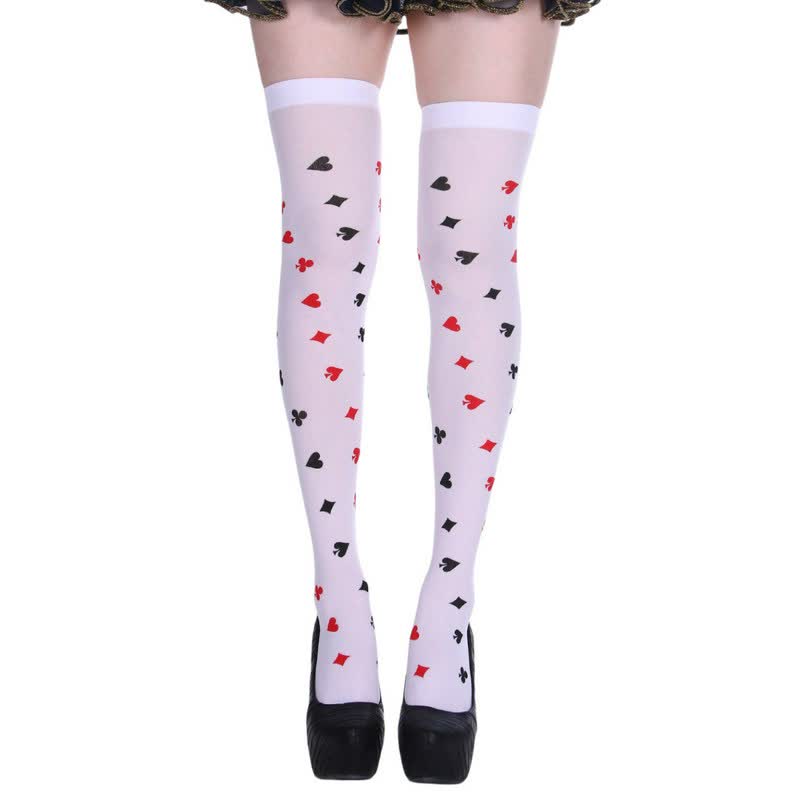 Plusock Halloween Poker Print Thigh High Socks (3 Pairs) - A - One Size - image 0