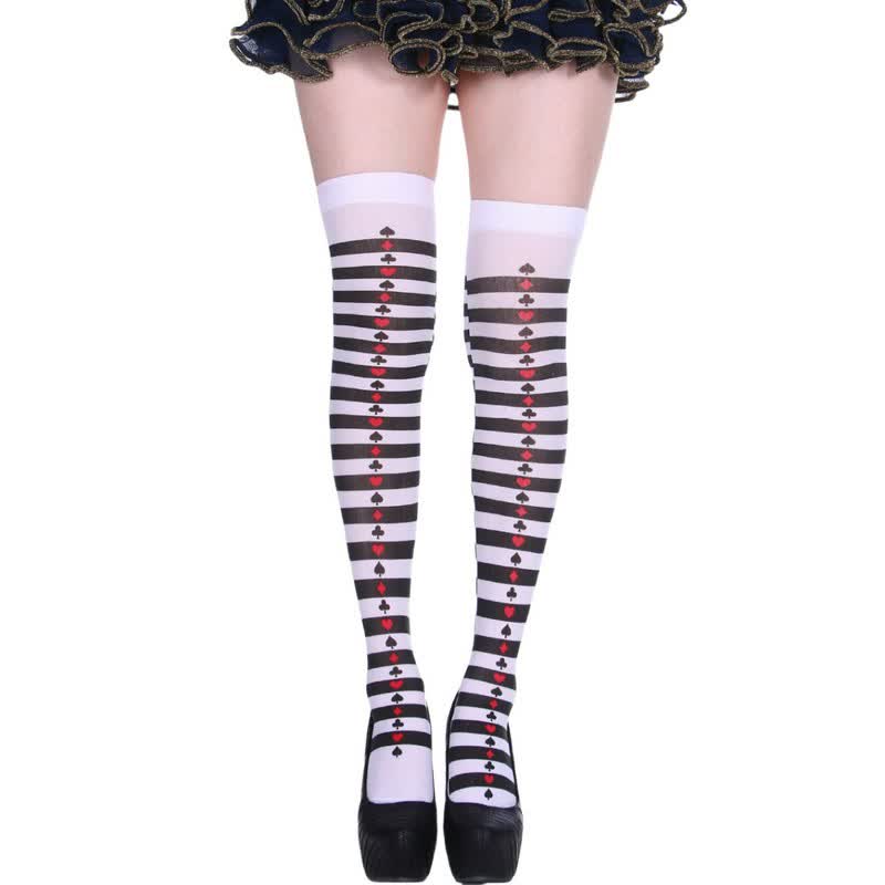 Plusock Halloween Poker Print Thigh High Socks (3 Pairs) - N - One Size - image 13
