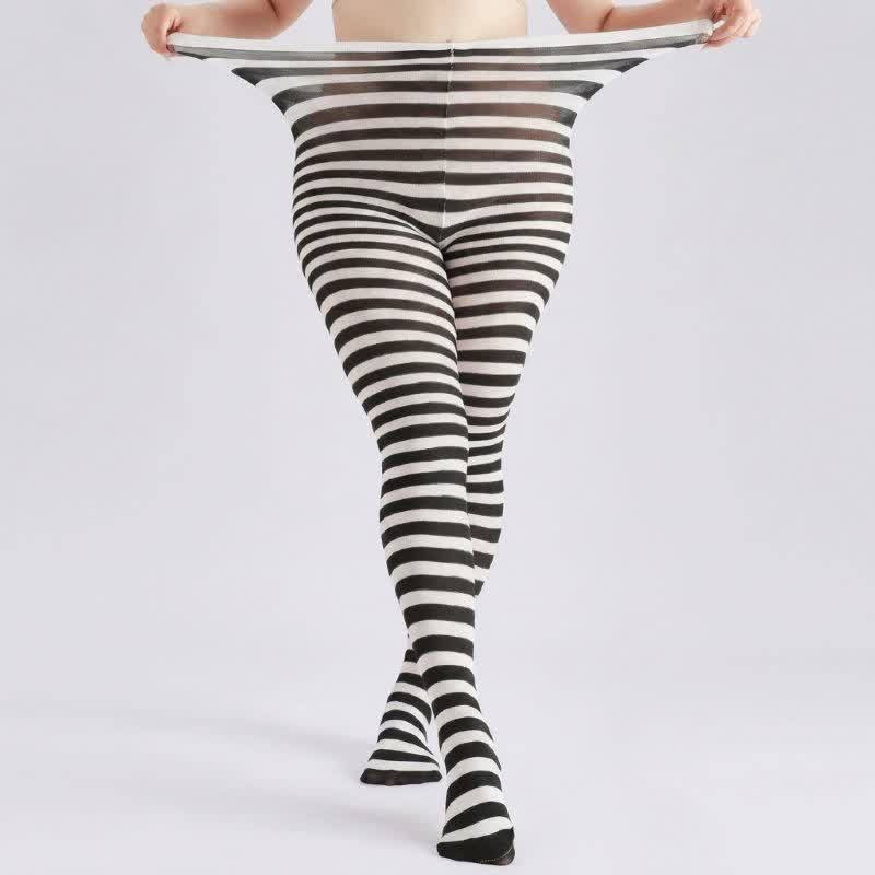 Plusock Halloween Candy Stripe High Waist Footed Pantyhose (2 Pairs) - White - One Size - image 2