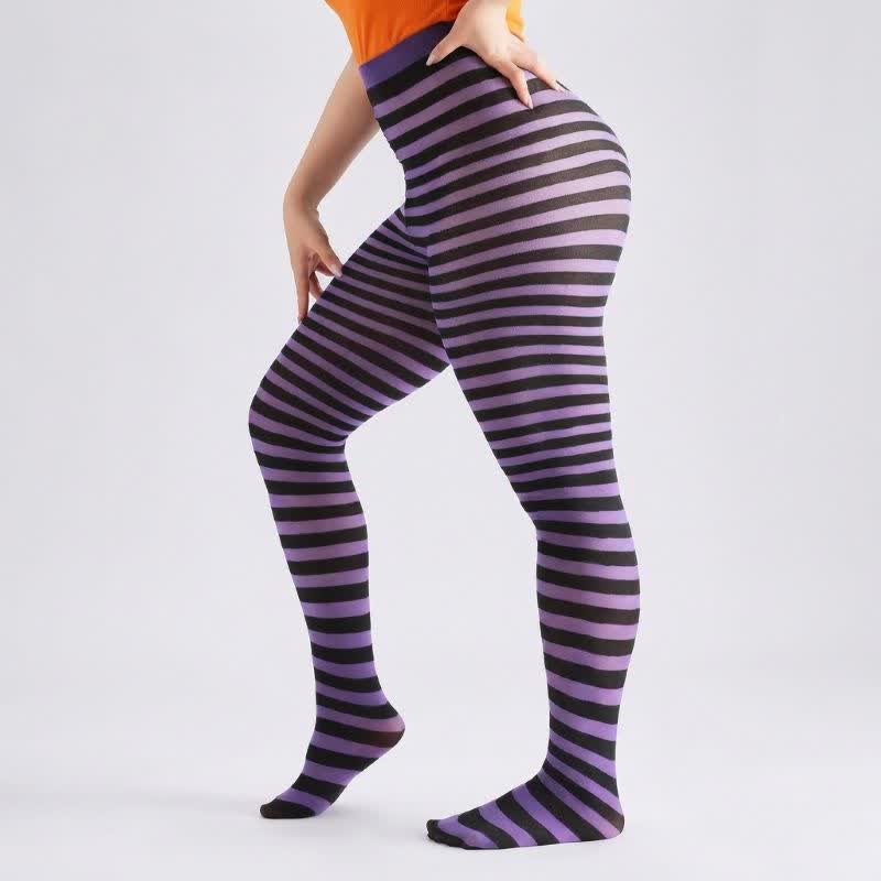 Plusock Halloween Candy Stripe High Waist Footed Pantyhose (2 Pairs) - Purple - One Size - image 3