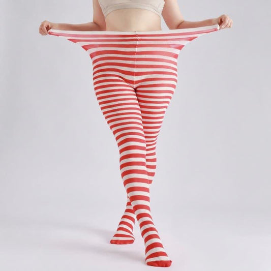 Plusock Halloween Candy Stripe High Waist Footed Pantyhose (3 Pairs) - Red - One Size - image 0