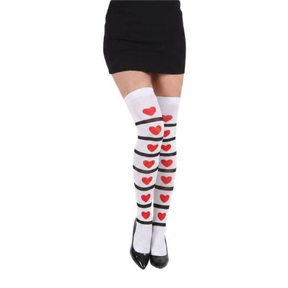 Plusock Halloween Sweetheart Stripe Thigh High Socks (2 Pairs) - White - One Size - image 2