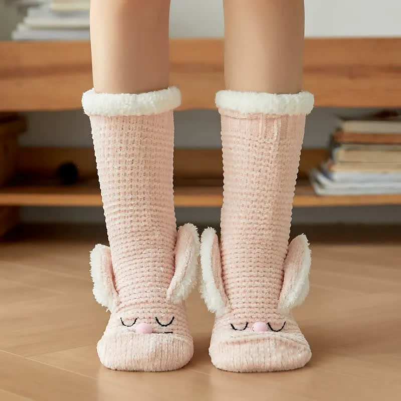 Plusock Bunny Fleece Lined Cozy Home Slipper Socks - LightPink - EU35-42(US2-8) - image 2