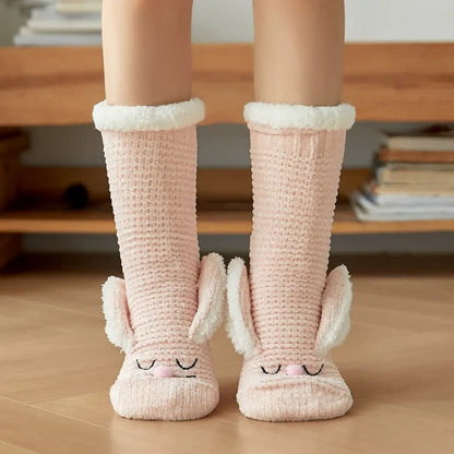 Plusock Bunny Fleece Lined Cozy Home Slipper Socks - LightPink - EU35-42(US2-8) - image 2