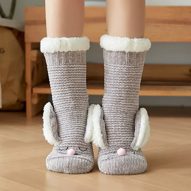 Plusock Bunny Fleece Lined Cozy Home Slipper Socks - LightGray - EU35-42(US2-8) - image 4