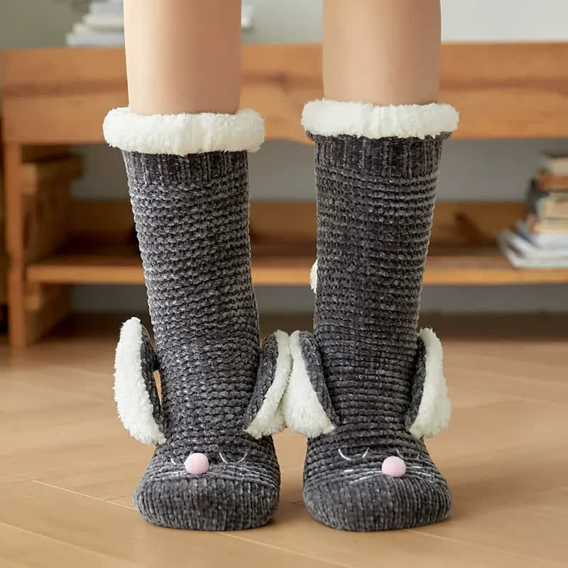 Plusock Bunny Fleece Lined Cozy Home Slipper Socks - Dark Grey - EU35-42(US2-8) - image 3
