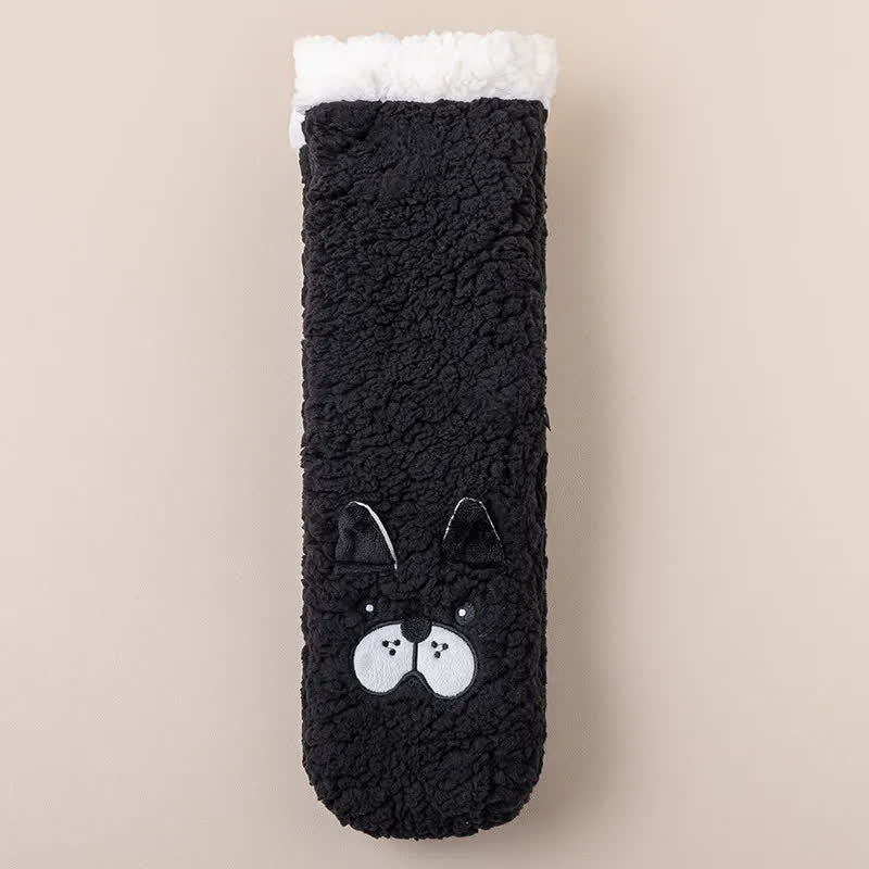 Plusock Cozy Cat Face Plush Home Slipper Socks - Black - EU36-39(US3-5) - image 1