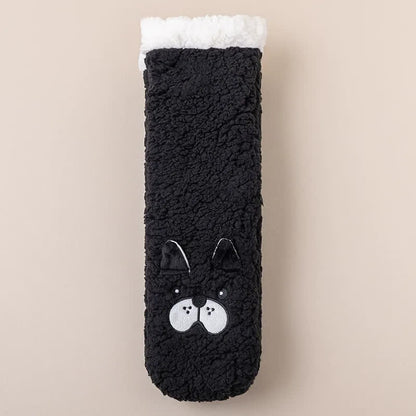 Plusock Cozy Cat Face Plush Home Slipper Socks - Black - EU36-39(US3-5) - image 1
