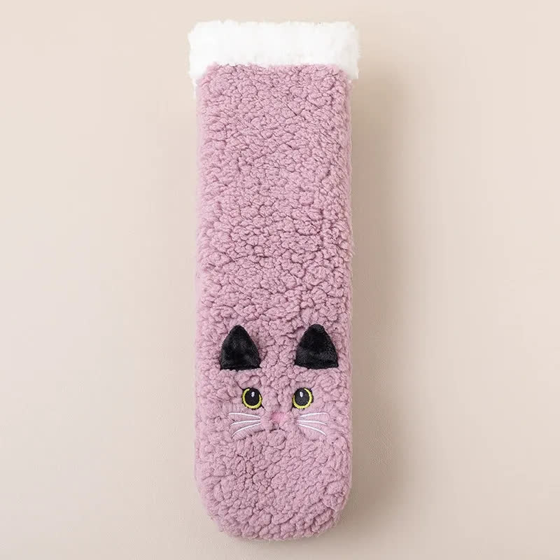 Plusock Cozy Cat Face Plush Home Slipper Socks - Purple - EU36-39(US3-5) - image 3
