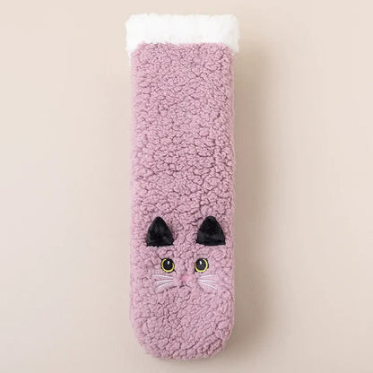 Plusock Cozy Cat Face Plush Home Slipper Socks - Purple - EU36-39(US3-5) - image 3