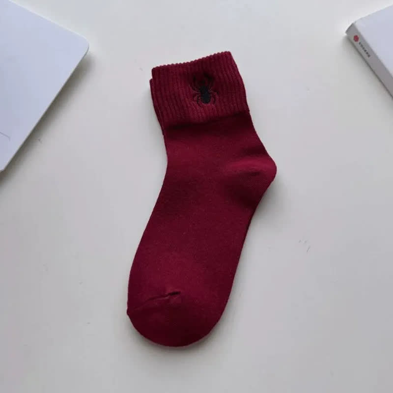 Plusock Halloween Embroidered Quarter Socks (5 Pairs) - Red - EU36-43 (US3-9) - image 1