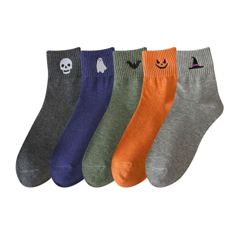 Plusock Halloween Embroidered Quarter Socks (5 Pairs) - DimGray - EU36-43 (US3-9) - image 0
