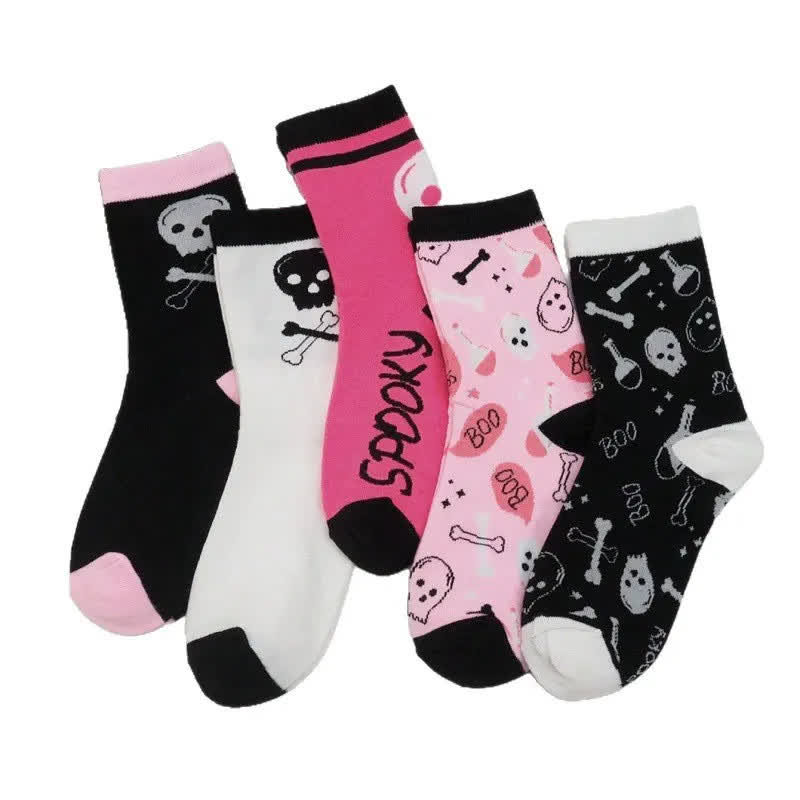 Plusock Halloween Pink Skull Crew Socks (5 Pairs) - image 7