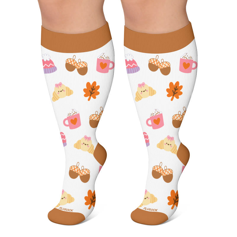 Plusock Plus Size Autumn Whimsy Compression Socks - White - 4XL - image 4