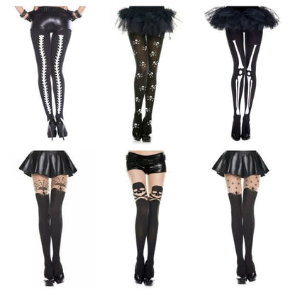 Plusock Gothic Skeleton Print Opaque Tights for Halloween (2 Pairs) - image 0
