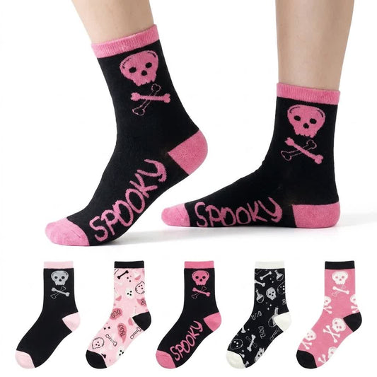 Plusock Halloween Pink Skull Crew Socks (5 Pairs) - image 0