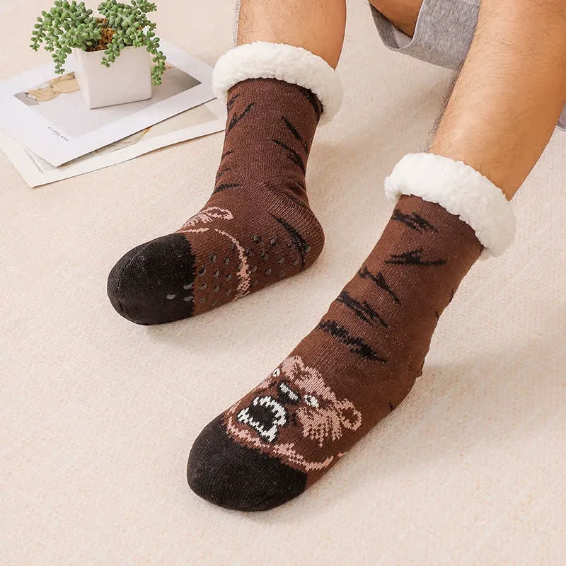 Plusock Cozy Animal Fleece Lined Knit Slipper Socks(2 Pairs) - Brown - EU37-44(US4-10) - image 1