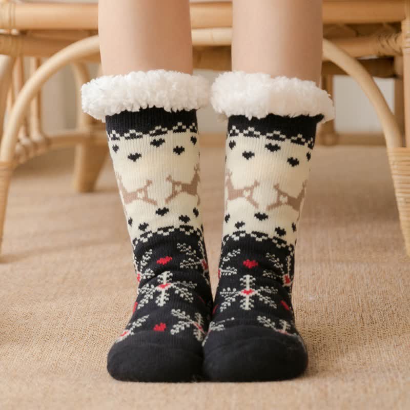Plusock Cozy Christmas Jacquard Fleece Lined Slipper Socks(2 Pairs) - Black - EU35-42(US2-8) - image 1