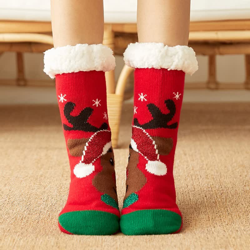 Plusock Cozy Christmas Jacquard Fleece Lined Slipper Socks(2 Pairs) - Red - EU35-42(US2-8) - image 3