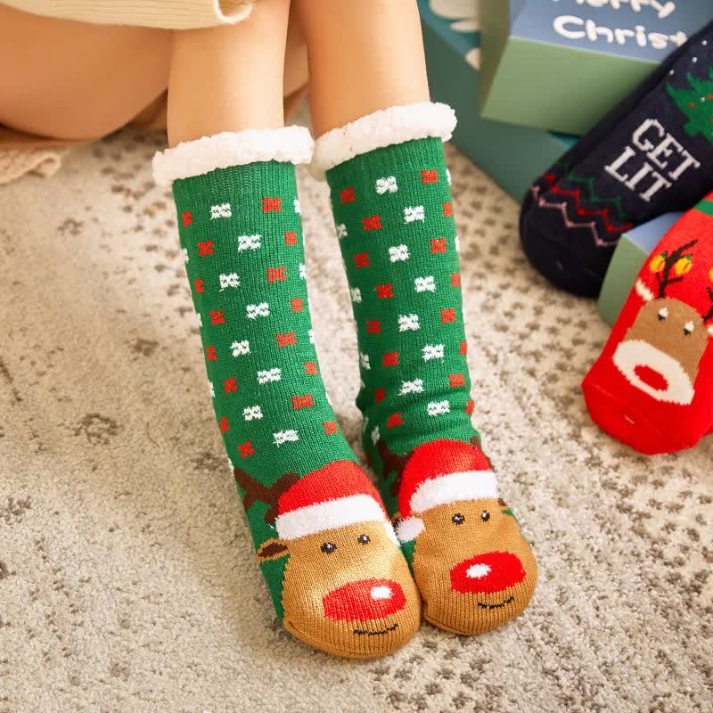 Plusock Cozy Christmas Jacquard Fleece Lined Slipper Socks(2 Pairs) - Green - EU35-42(US2-8) - image 2