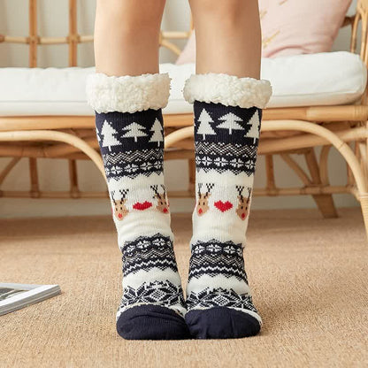 Plusock Cozy Christmas Jacquard Fleece Lined Slipper Socks(2 Pairs) - Navy Blue - EU35-42(US2-8) - image 4