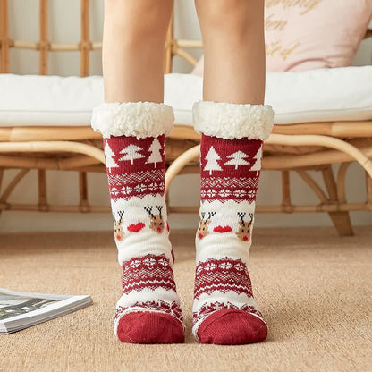 Plusock Cozy Christmas Jacquard Fleece Lined Slipper Socks(2 Pairs) - Wine - EU35-42(US2-8) - image 0