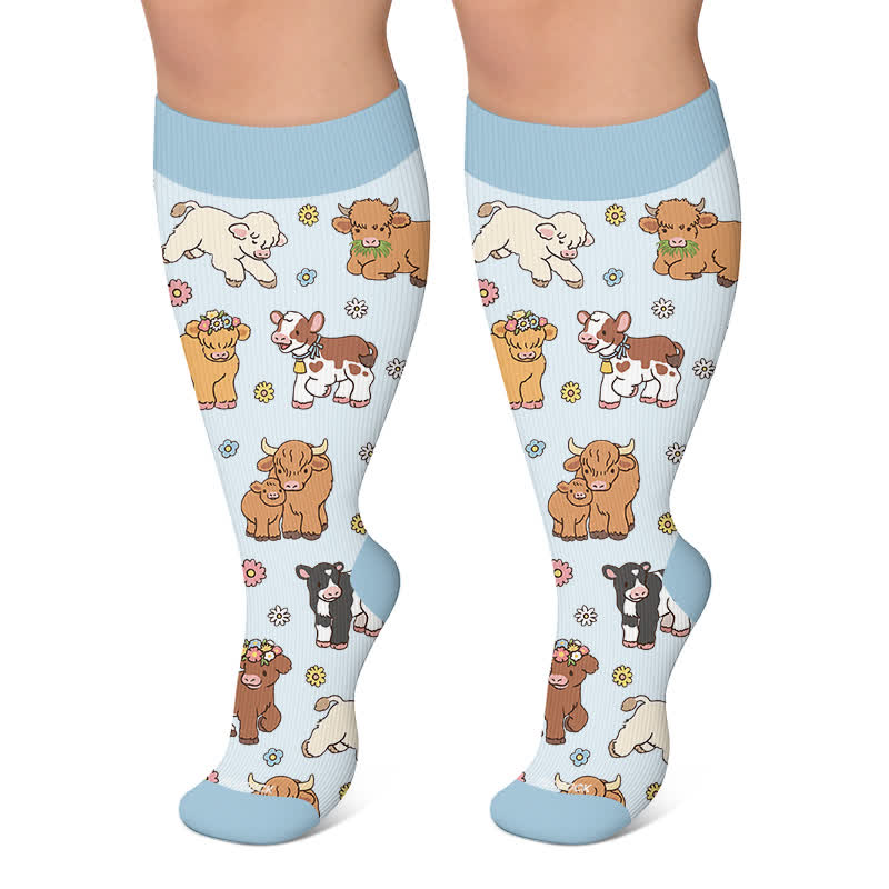 Plusock Plus Size Animal Floral Compression Socks - Blue - 4XL - image 4