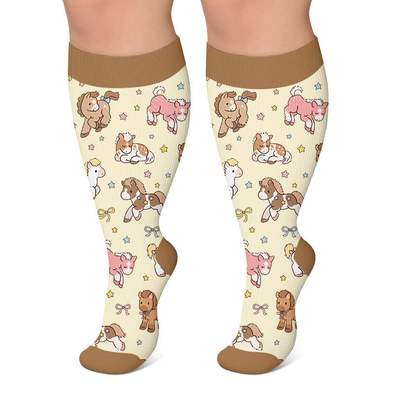 Plusock Plus Size Animal Floral Compression Socks - Apricot - 4XL - image 6