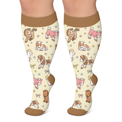 Plusock Plus Size Animal Floral Compression Socks - Apricot - 4XL - image 6