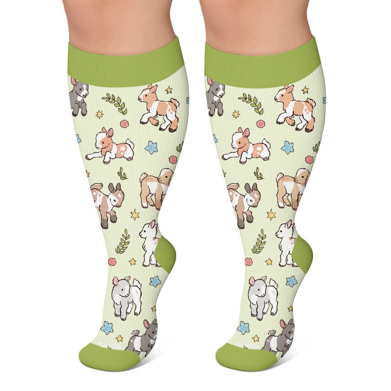 Plusock Plus Size Animal Floral Compression Socks - Green - 4XL - image 5