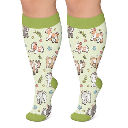 Plusock Plus Size Animal Floral Compression Socks - Green - 4XL - image 5
