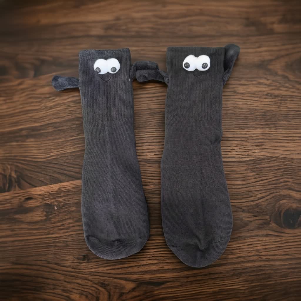 Plusock Playful 3D Eye Magnetic Hand Holding Quarter Socks(2 Pairs) - Black - EU36-42(US3-8.5) - image 6