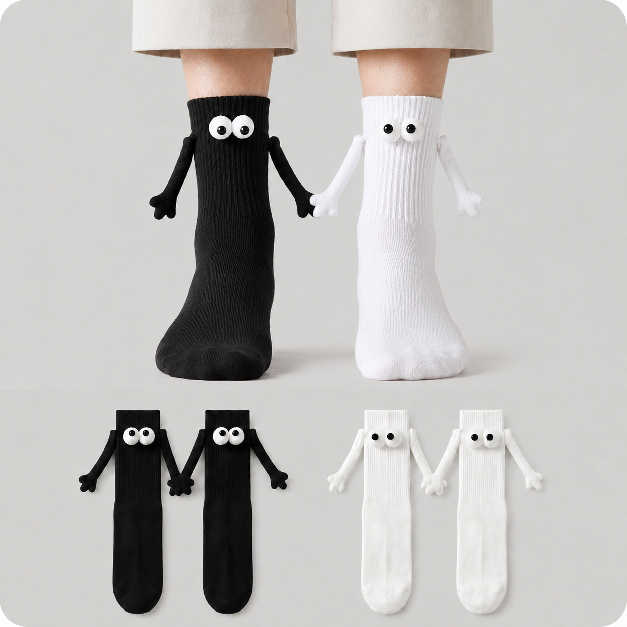 Plusock Playful 3D Eye Magnetic Hand Holding Quarter Socks(2 Pairs) - image 0
