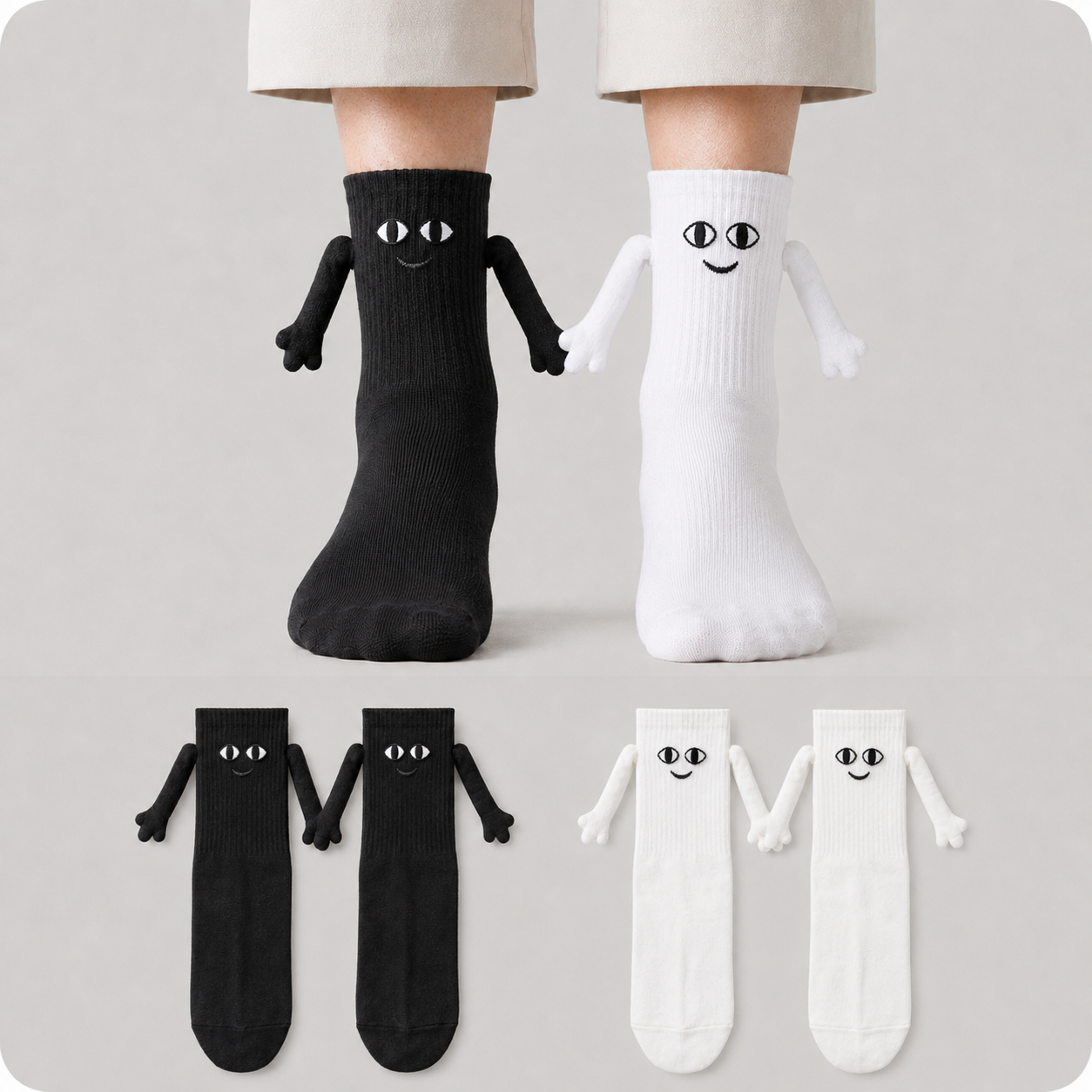 Plusock Smile Magnetic Hand Holding Quarter Socks (2 Pairs) - Multicolor - EU36-42(US3-8.5) - image 0