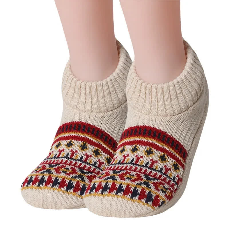 Plusock Nordic Knit Cozy Winter Home Slipper Socks - Beige - XL - image 5