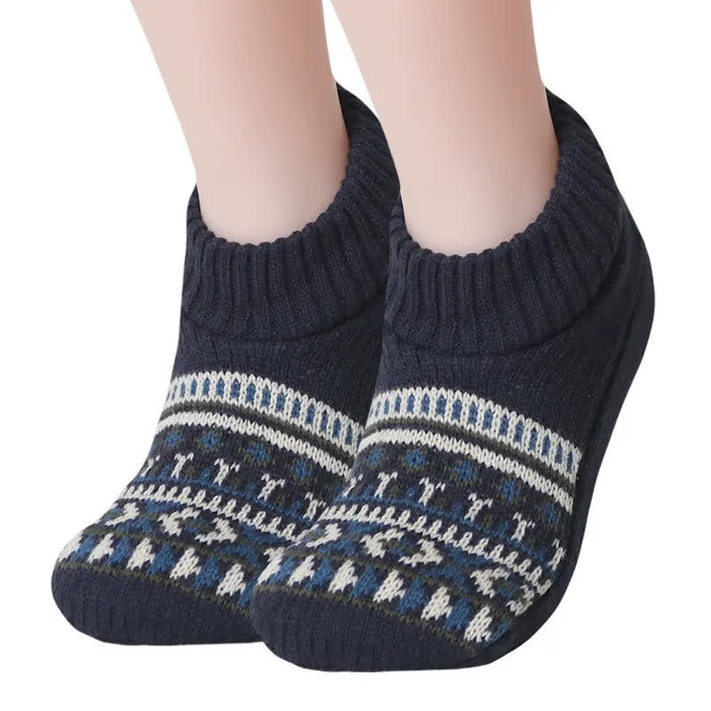 Plusock Nordic Knit Cozy Winter Home Slipper Socks - Navy Blue - XL - image 3