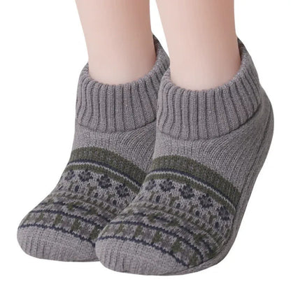 Plusock Nordic Knit Cozy Winter Home Slipper Socks - Gray - XL - image 1