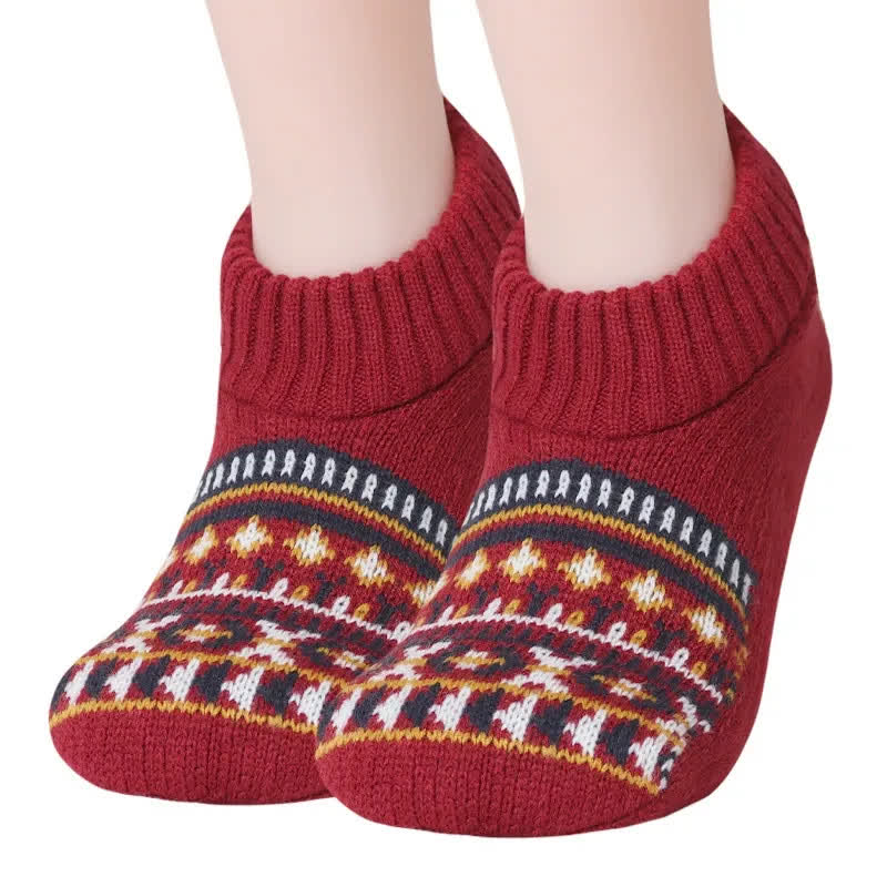 Plusock Nordic Knit Cozy Winter Home Slipper Socks - Red - XL - image 4