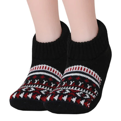Plusock Nordic Knit Cozy Winter Home Slipper Socks - Black - XL - image 2