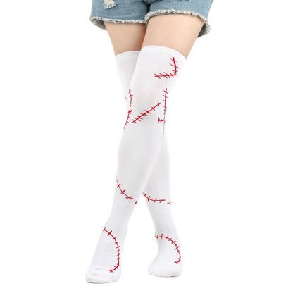 Plusock Stitched Print Thigh High Socks (3 Pairs) - Red - EU36-43 (US3-9) - image 0