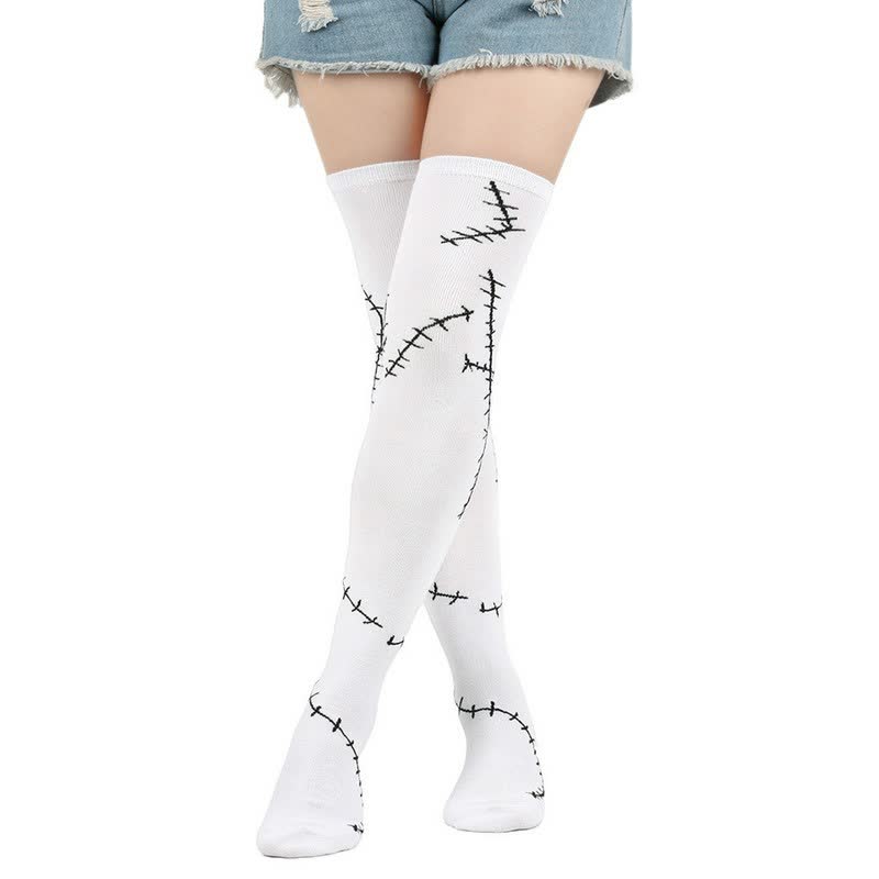 Plusock Stitched Print Thigh High Socks (3 Pairs) - Black - EU36-43 (US3-9) - image 2