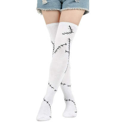 Plusock Stitched Print Thigh High Socks (3 Pairs) - Black - EU36-43 (US3-9) - image 2
