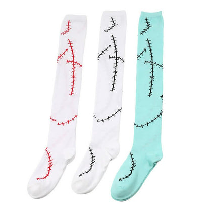 Plusock Stitched Print Thigh High Socks (3 Pairs) - image 3