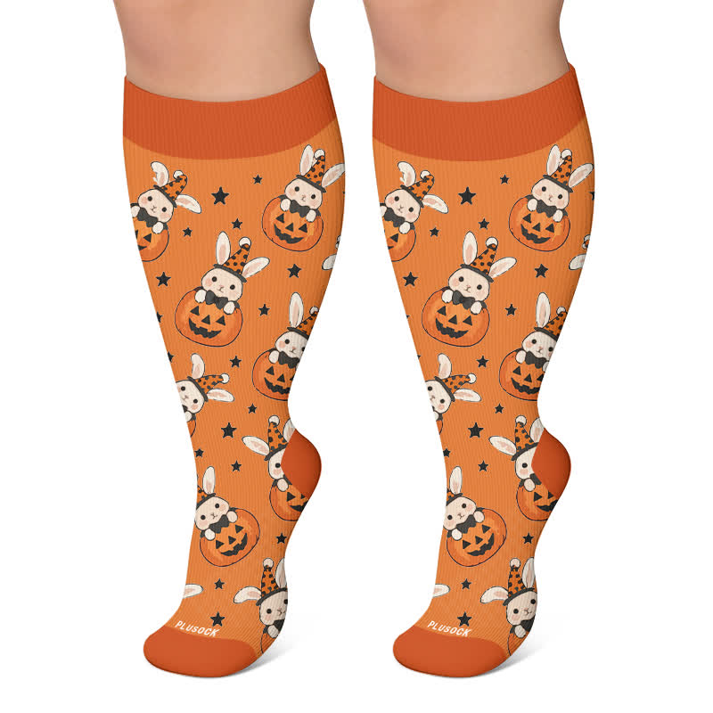 Plusock Plus Size Skull Pumpkin Bunny Compression Socks - Orange - 4XL - image 6