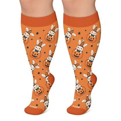 Plusock Plus Size Skull Pumpkin Bunny Compression Socks - Orange - 4XL - image 6