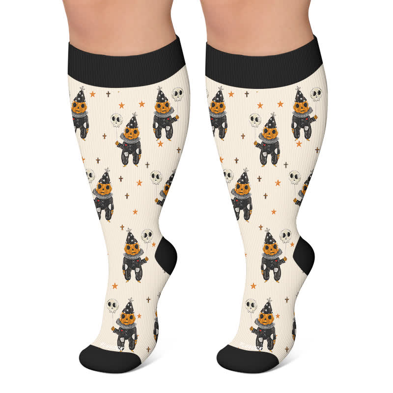 Plusock Plus Size Skull Pumpkin Bunny Compression Socks - Beige - 4XL - image 4